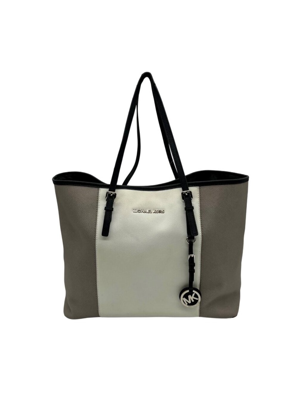 Michael Kors Gray And White Leather Colorblock Tote Bag